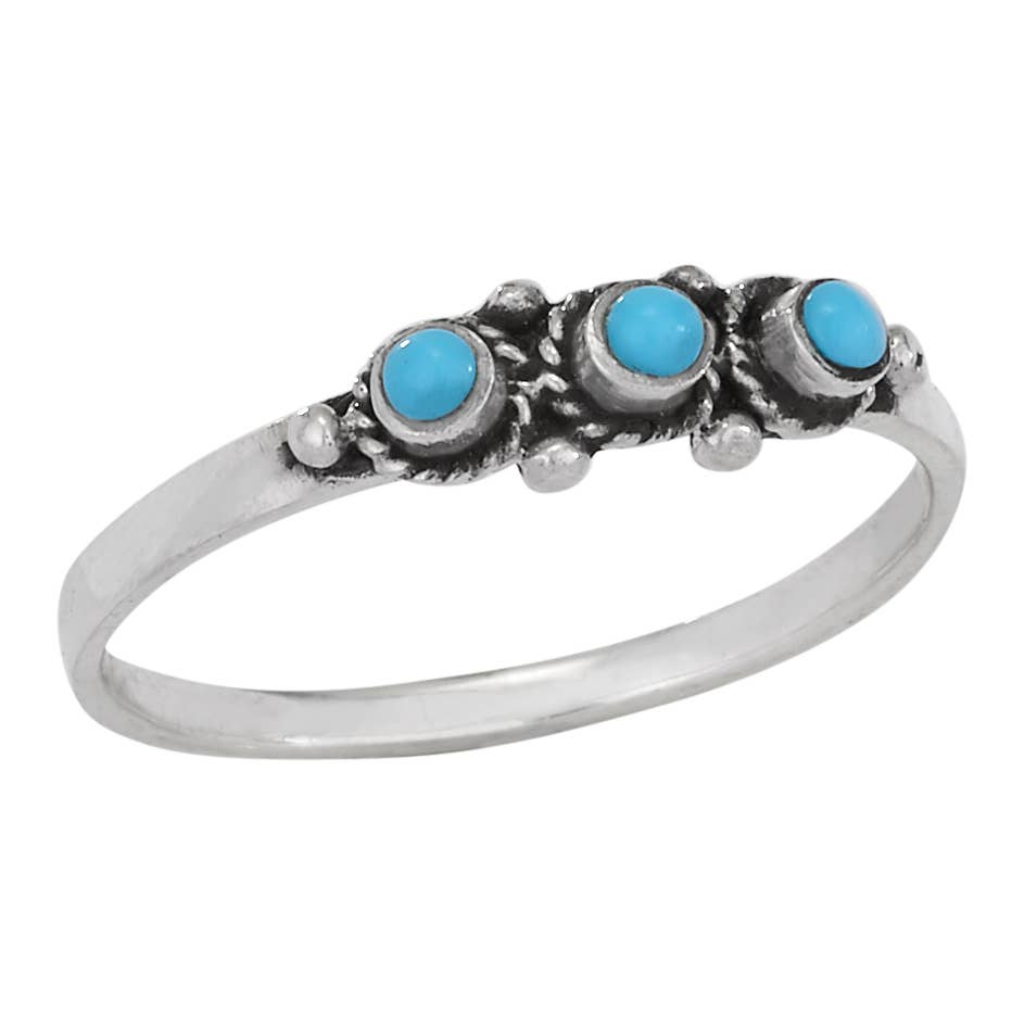 Three In A Row Sterling Silver Turquoise Ring