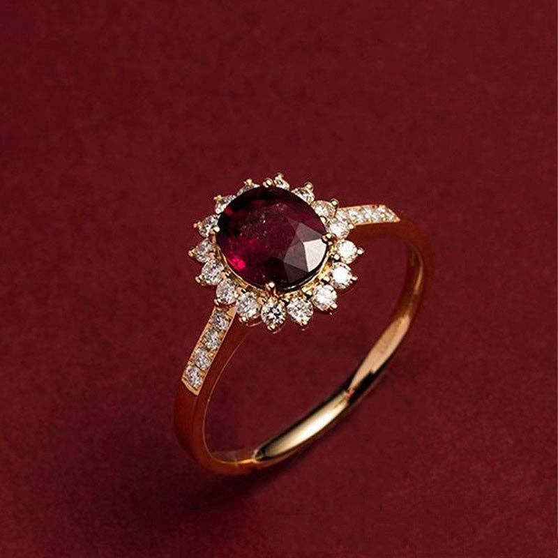 Oval Cut Garnet Flower Statement Ring