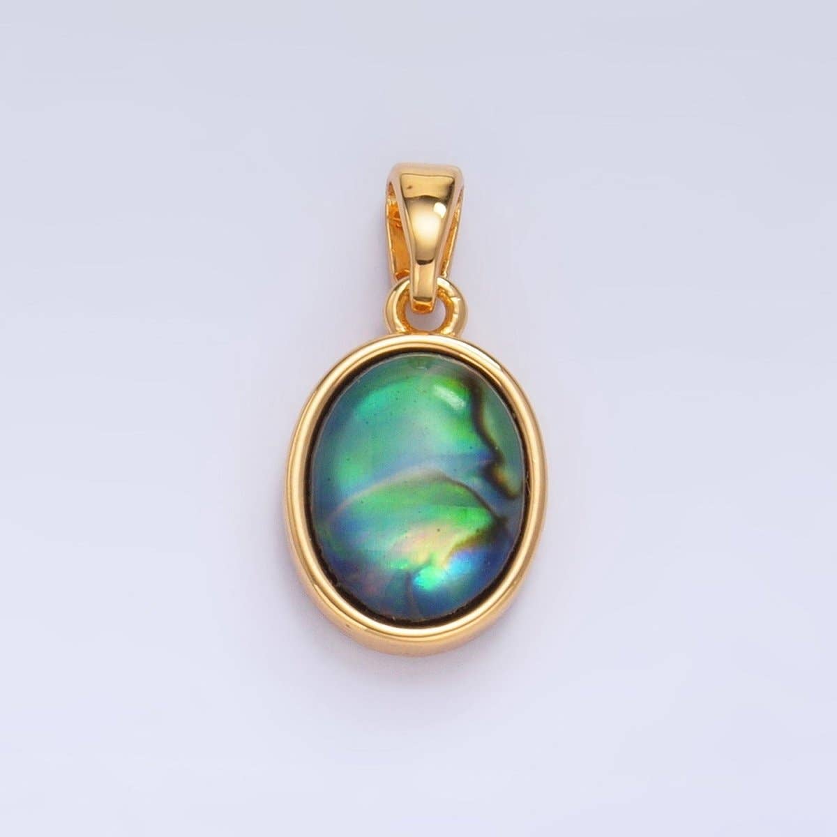 24K Gold Filled Abalone Gemstone Oval Bezel Pendant | AA1019