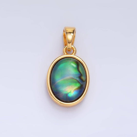 24K Gold Filled Abalone Gemstone Oval Bezel Pendant | AA1019