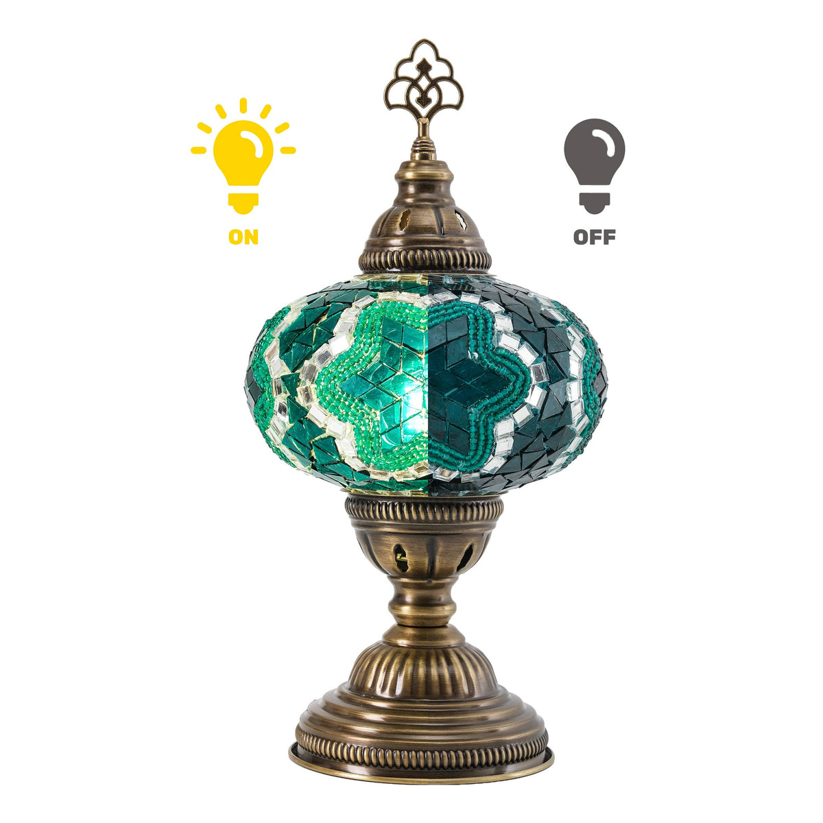 Green Mosaic Table Lamp, Handmade Turkish Accent Light