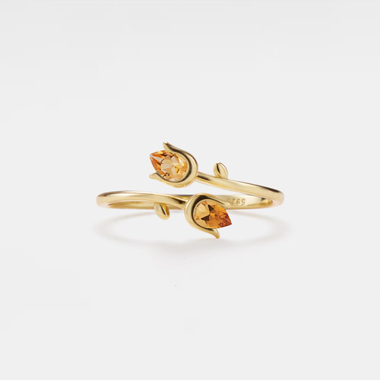 Citrine Tulip Flower Bypass Ring