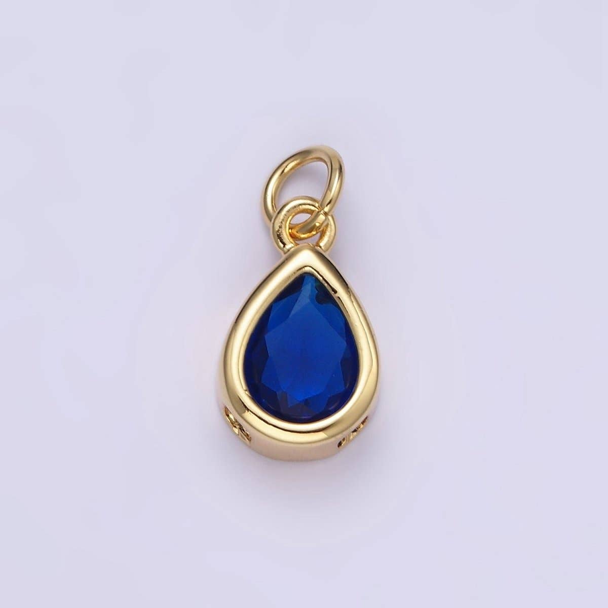 14K Gold Filled 15mm Personalized Birthstone Teardrop Cubic Zirconia CZ Bezel Charm in Silver & Gold | N1624 - N1647