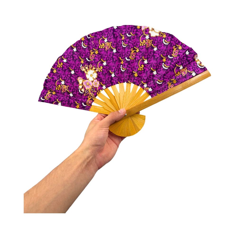Floral Fabric Wooden Folding Fan - Assorted