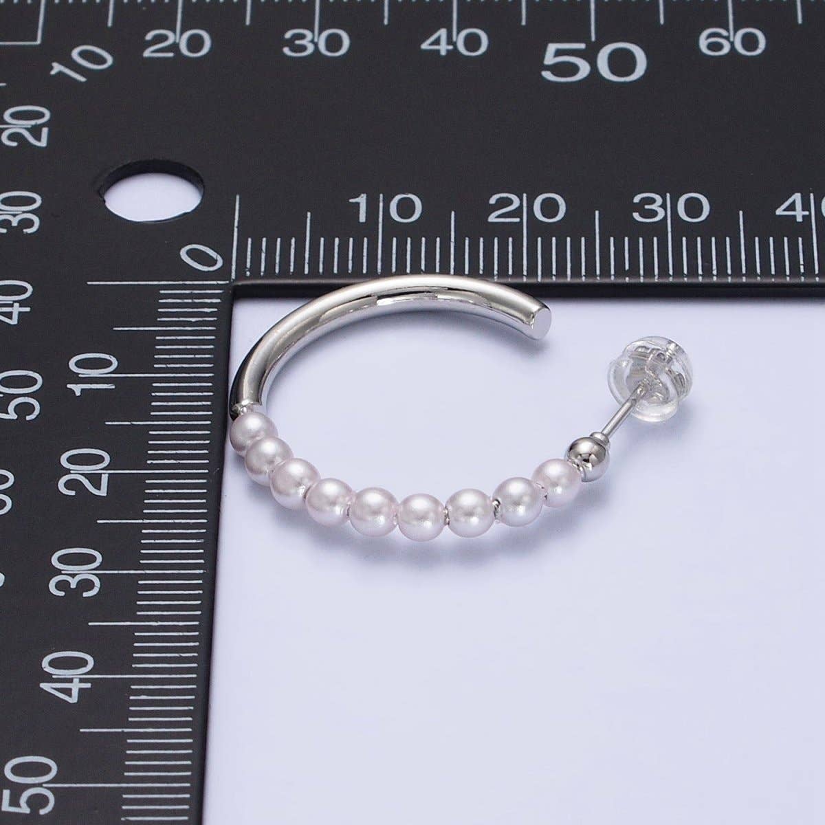 16K Gold Filled 25mm Half Pearl Hoop Earrings in Gold & Silver | AB366 AB367