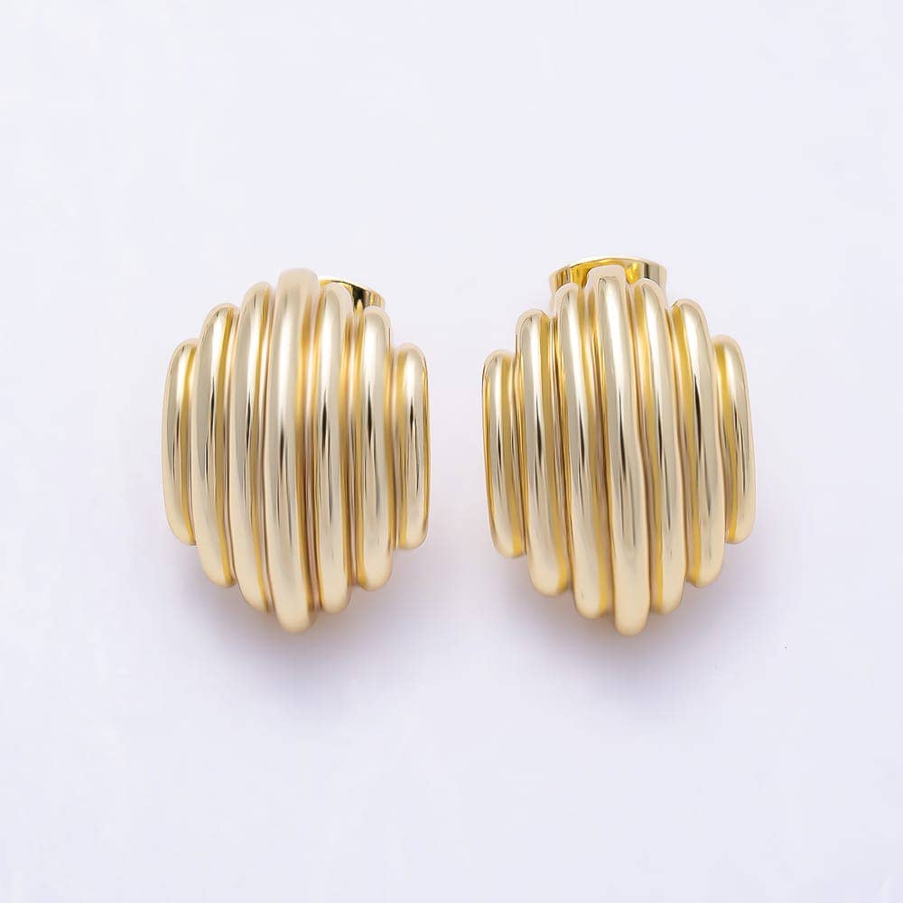 16K Gold Filled 21mm Corrugated Ribbed Statement C-Hoop Earrings| Earrings-00818