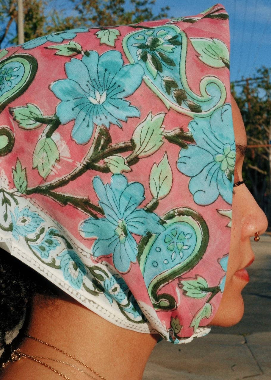 Rose Sky Paisley - Block Printed Cotton Bandana (KK1544)