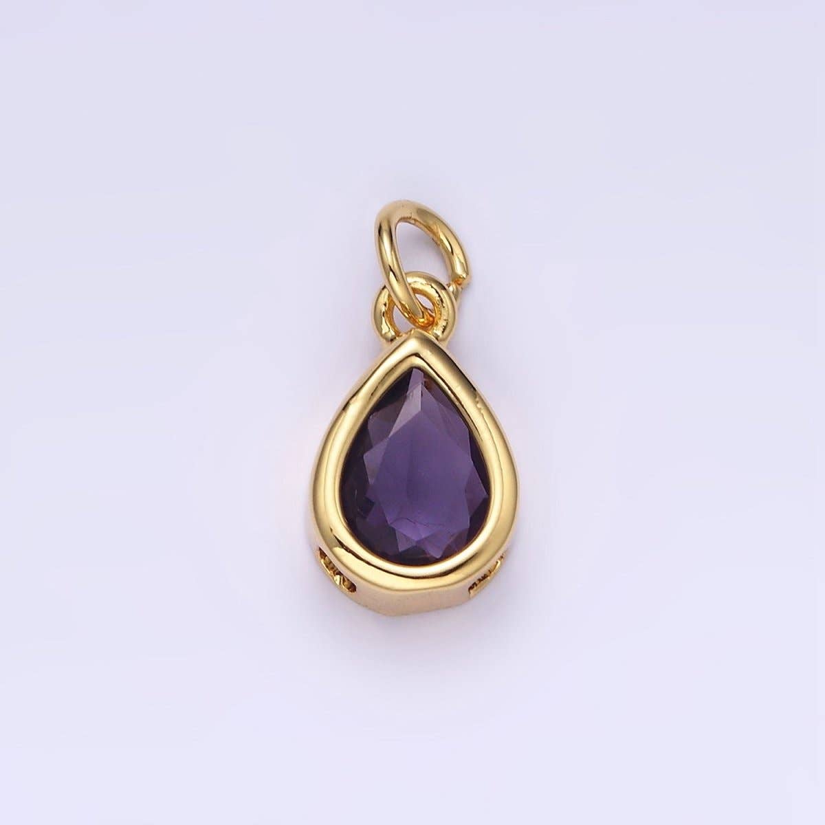 14K Gold Filled 15mm Personalized Birthstone Teardrop Cubic Zirconia CZ Bezel Charm in Silver & Gold | N1624 - N1647