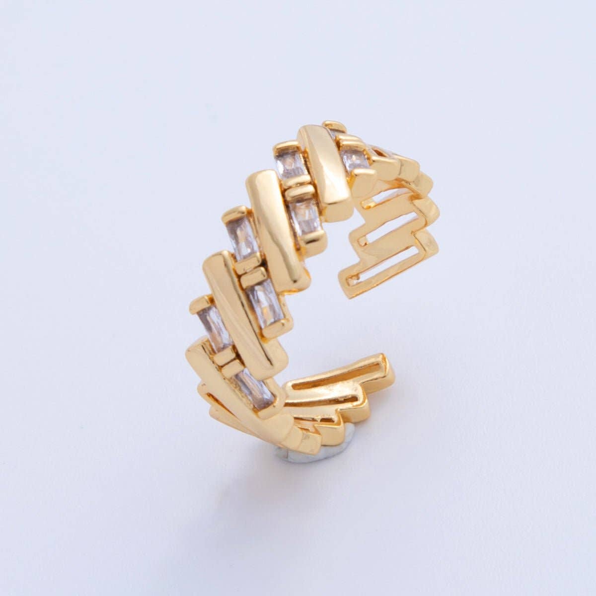 18K Gold Filled Baguette CZ Quilted Woven Ring | O1938