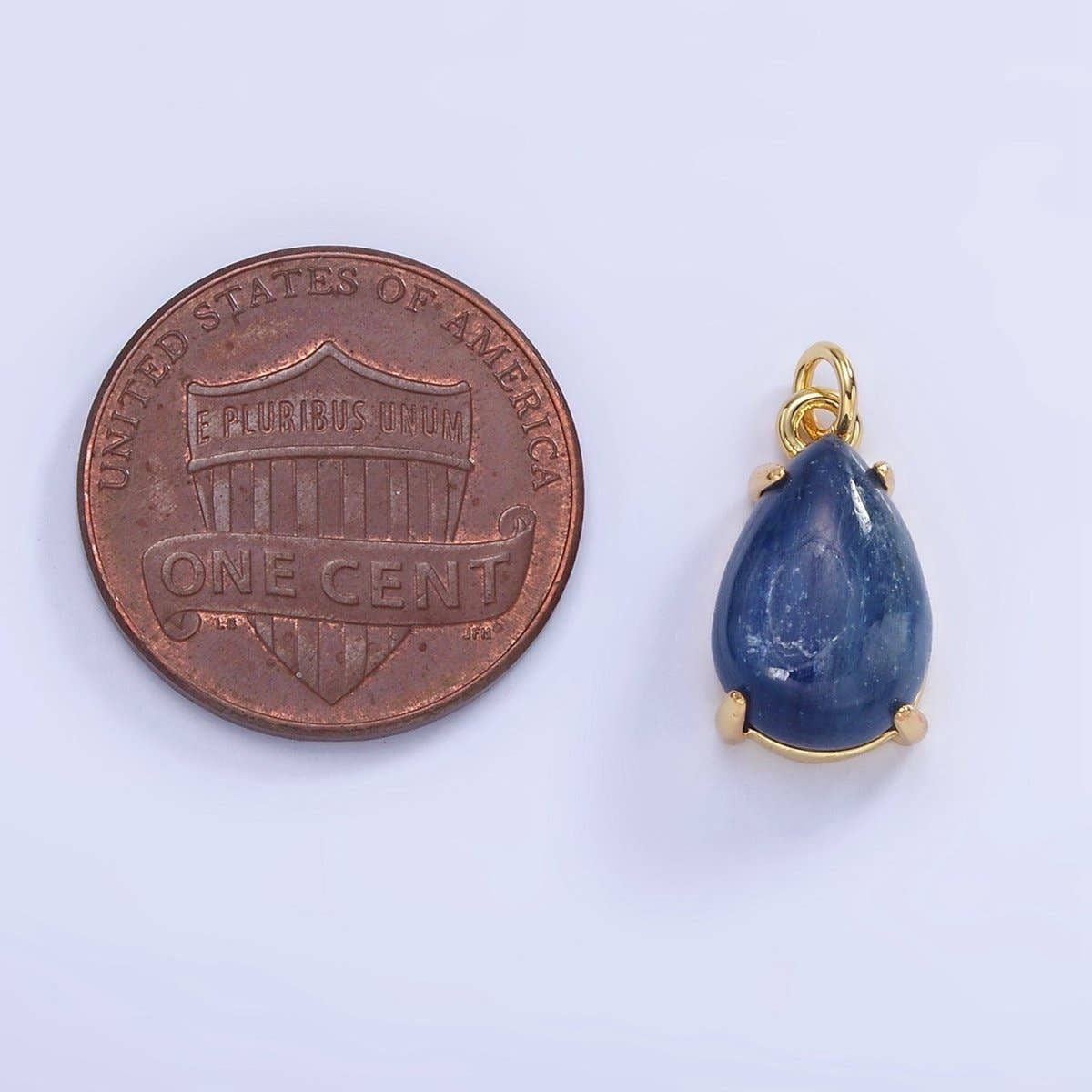 14K Gold Filled 15mm Blue Kyanite Gemstone Teardrop Charm | AG751