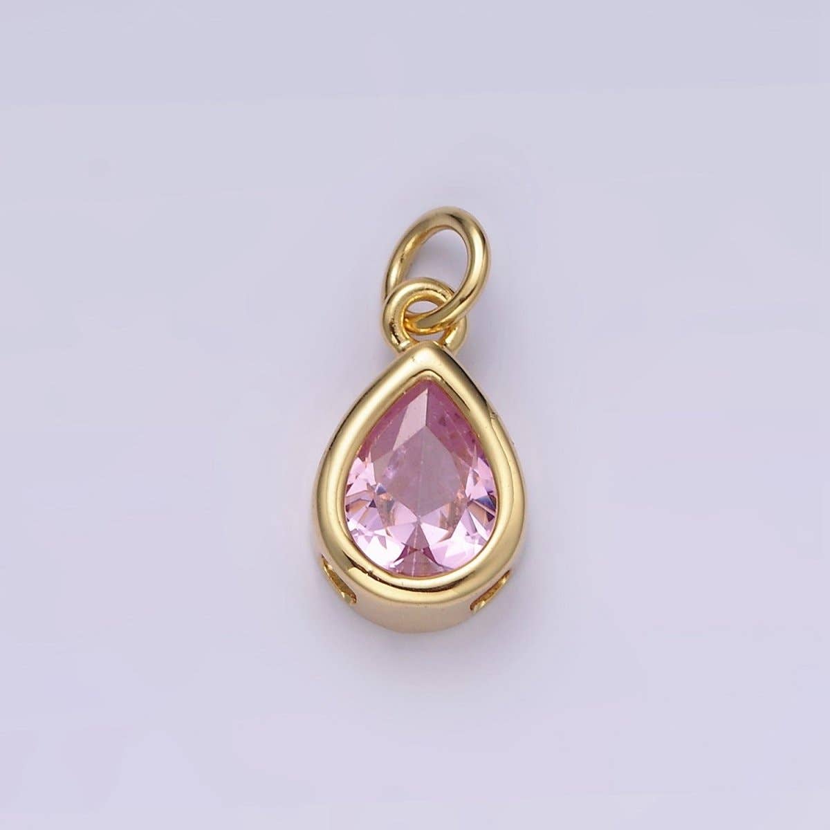 14K Gold Filled 15mm Personalized Birthstone Teardrop Cubic Zirconia CZ Bezel Charm in Silver & Gold | N1624 - N1647