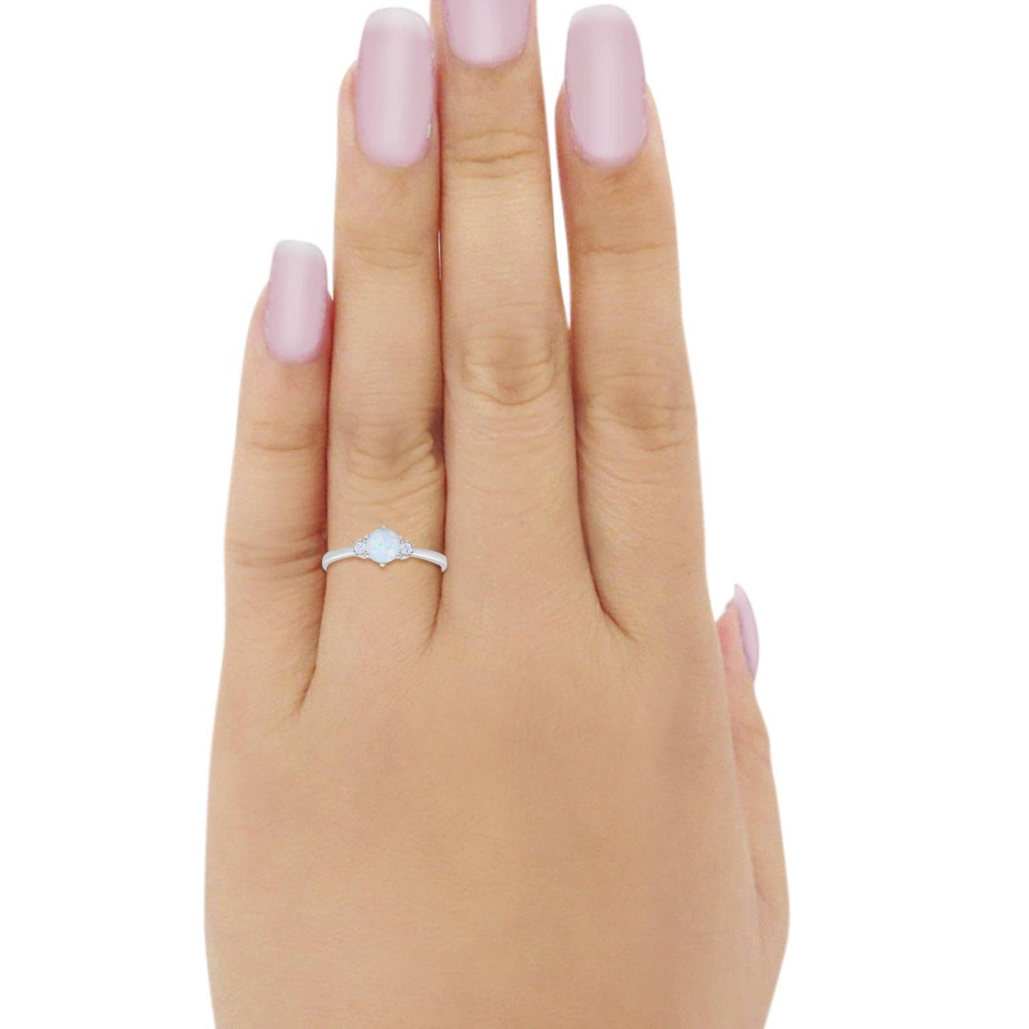 Three Stone White Opal Art Deco Ring