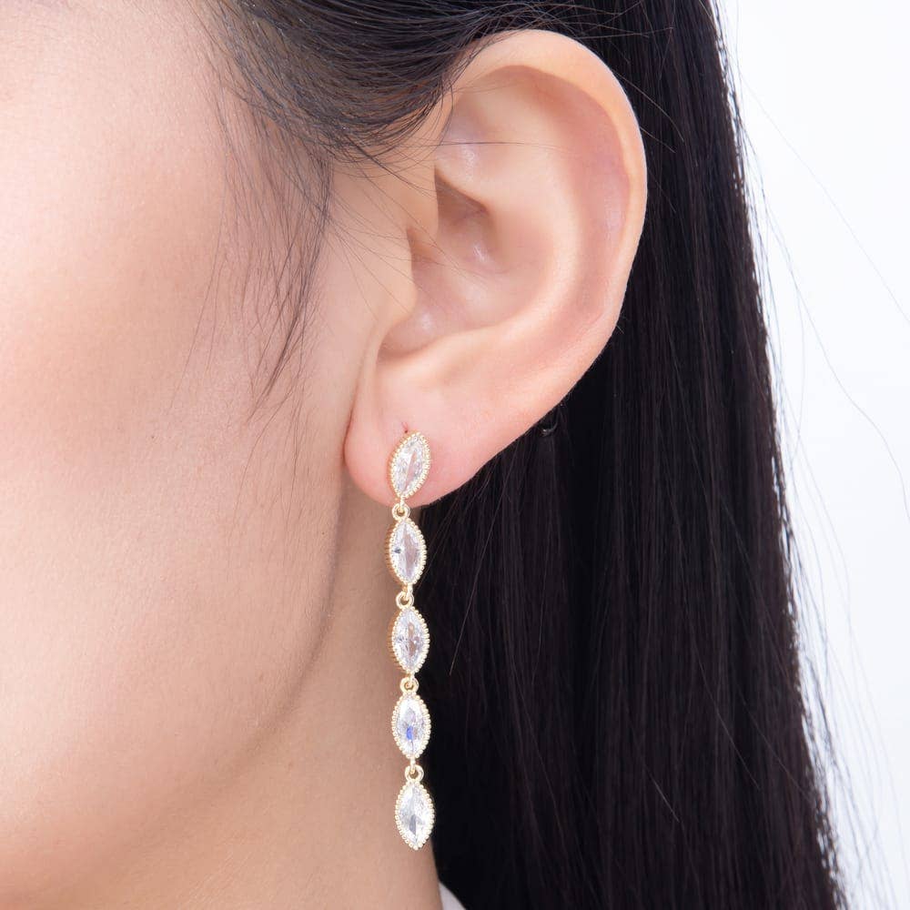 16K Gold Filled 53mm Marquise CZ Statement Dangle Drop Earrings| Earrings-00938