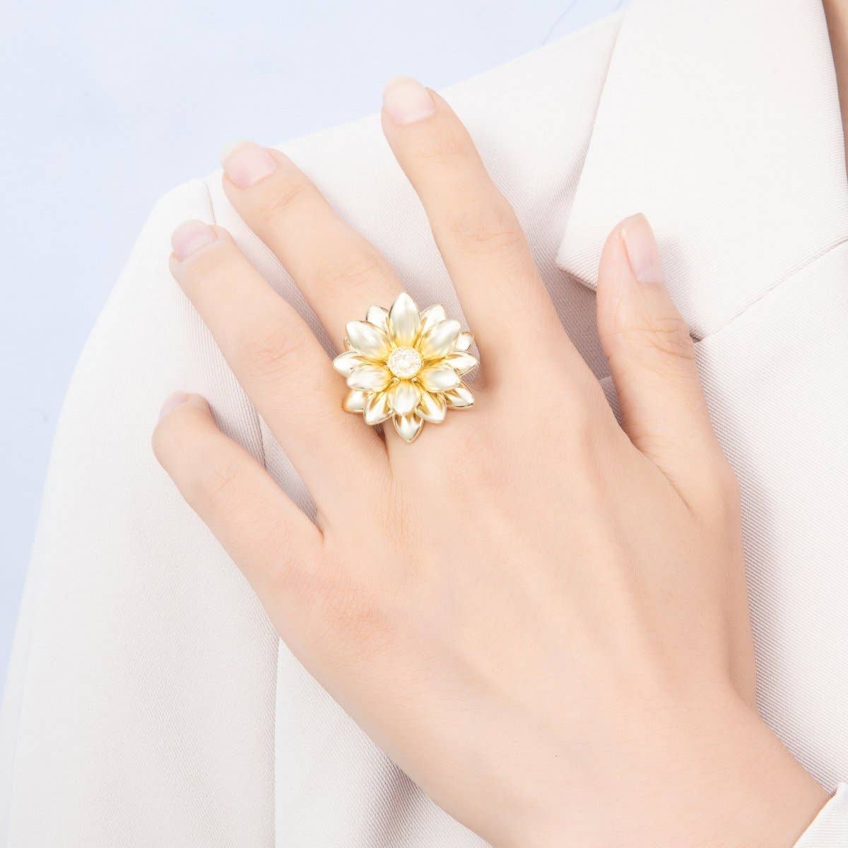 16K Gold Filled Clear, Turquoise Micro Paved CZ Flower Ring | Rings-00330 Rings-00331