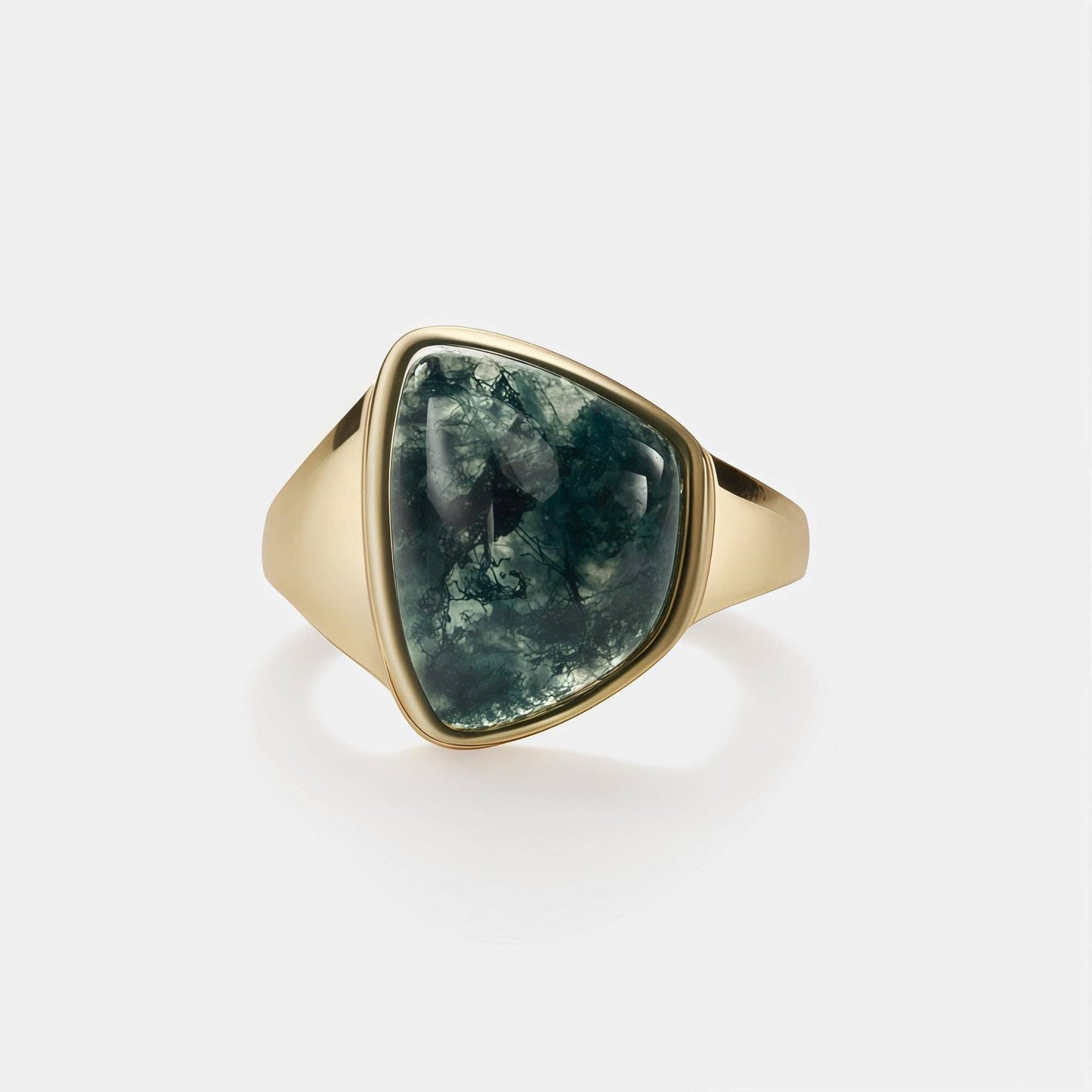Natural Moss Agate Statement Ring