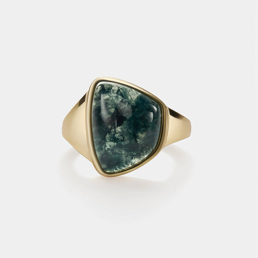 Natural Moss Agate Statement Ring
