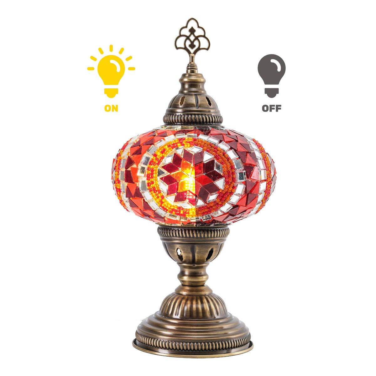 Decorative Table Lamp, Red Orange Turkish Mosaic