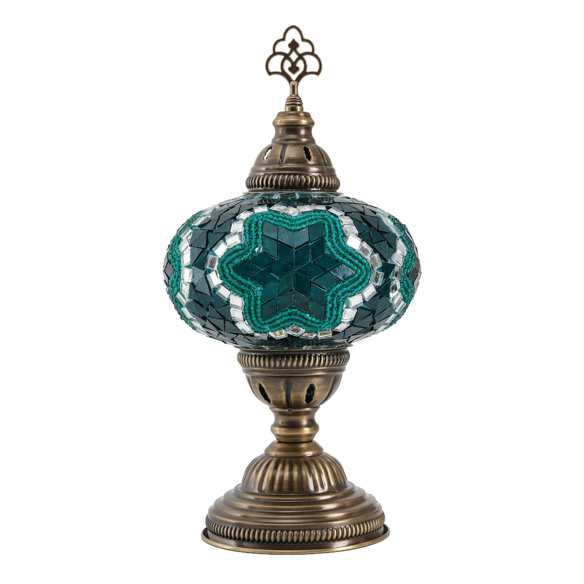 Green Mosaic Table Lamp, Handmade Turkish Accent Light