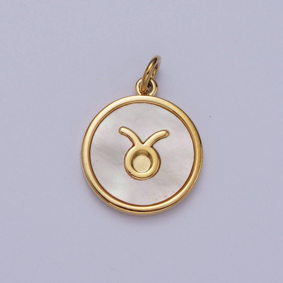 24K Gold Filled Zodiac Signs Shell Pearl Round Coin Charm Astrology Jewelry Making | A-A1367-A-A1372