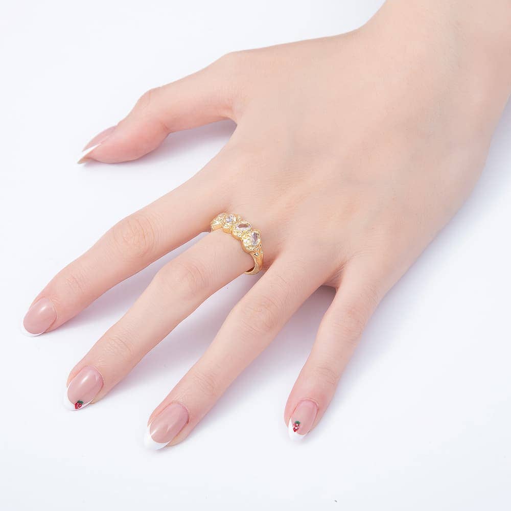 16K Gold Filled Clear Oval CZ Irregular Organic Molten Open Adjustable Ring | Rings-00414