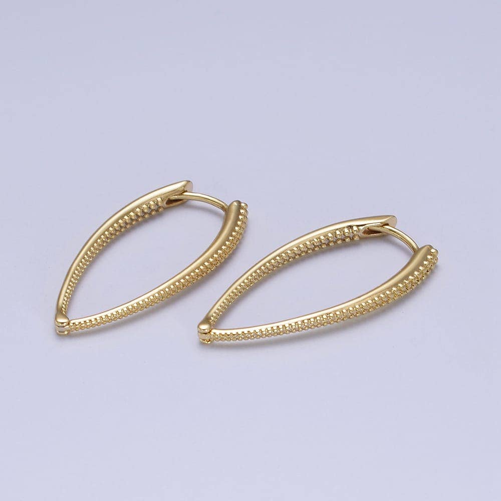 14K Gold Filled Sharp Oval Dotted Inside Out Sided Textured Earrings | V-029
