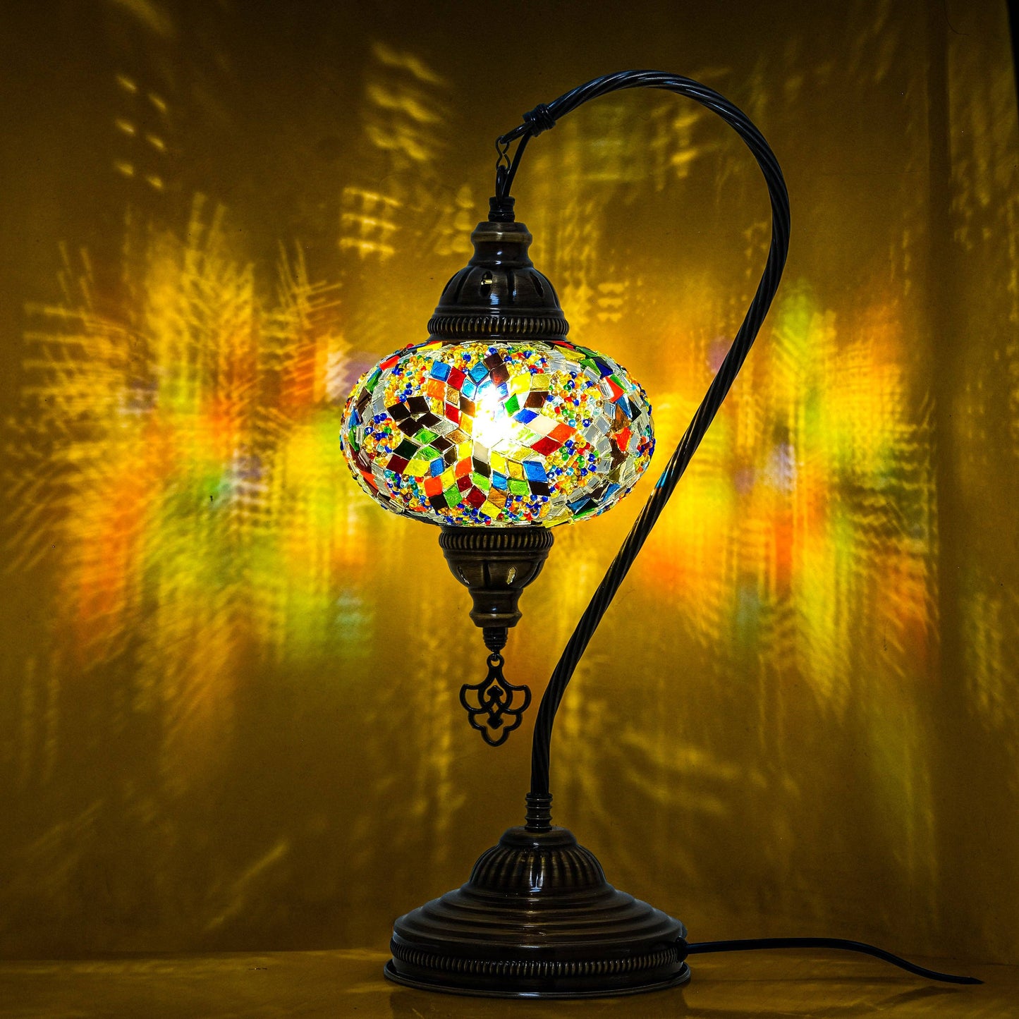 Handmade Turkish Mosaic Swan Table Lamp Multicolor