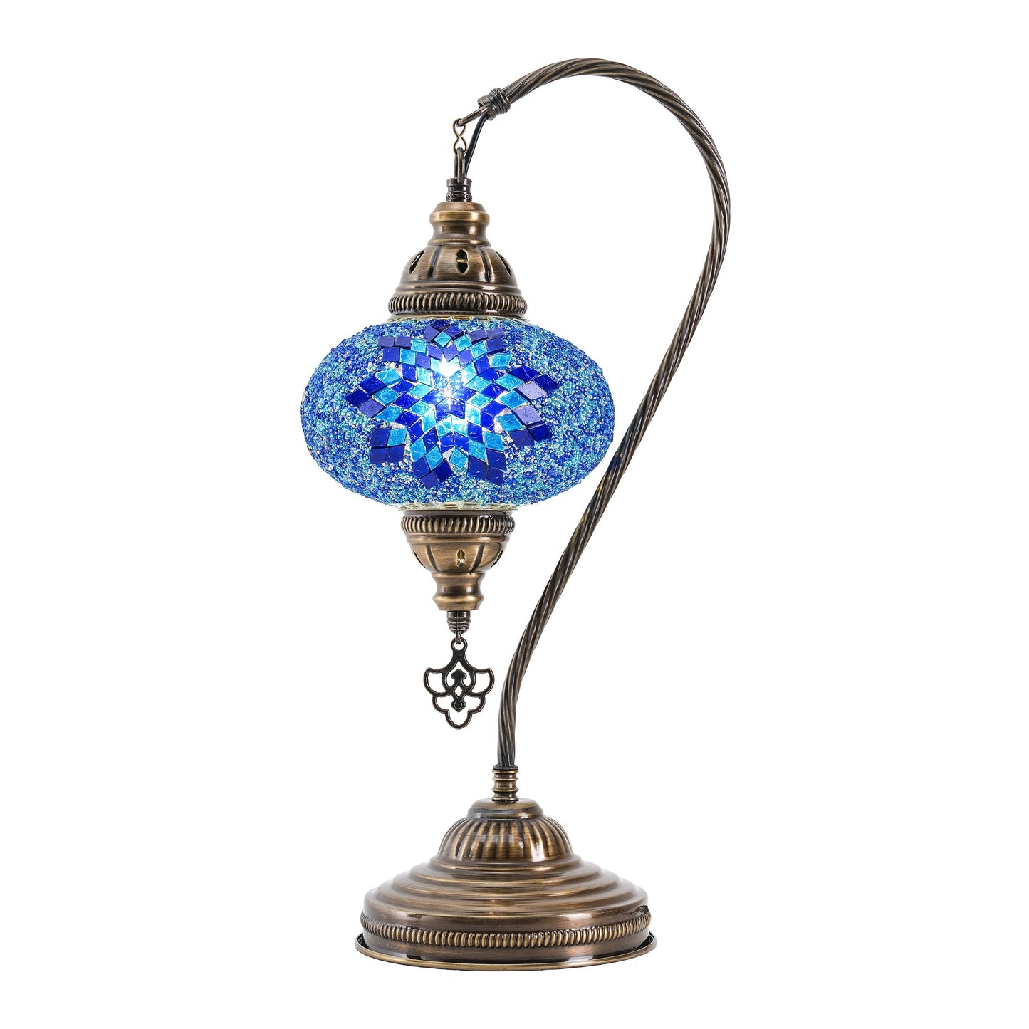 Handmade Turkish Mosaic Swan Table Lamp Blue