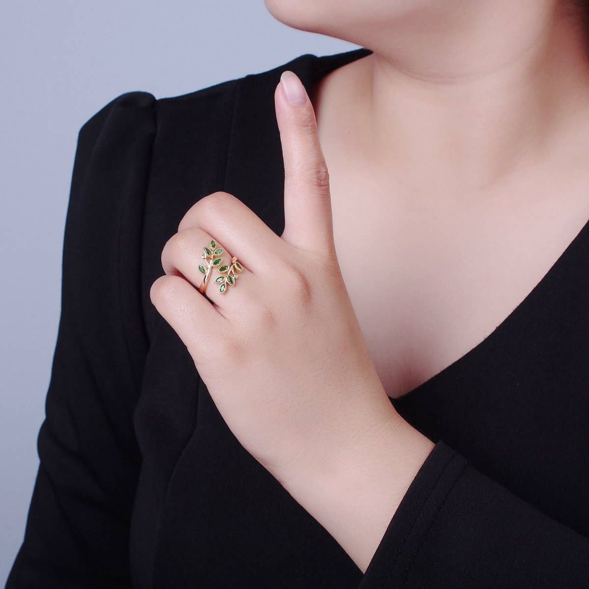 JRI, GF Olive Leaf CZ Ring, Adj