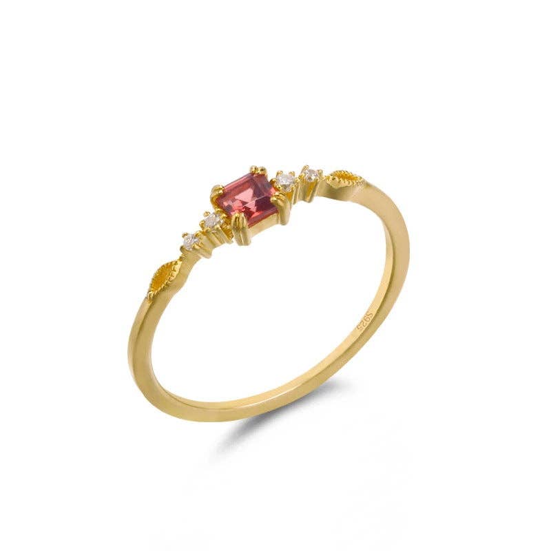 Gold Vintage Garnet Stone Thin Band Ring