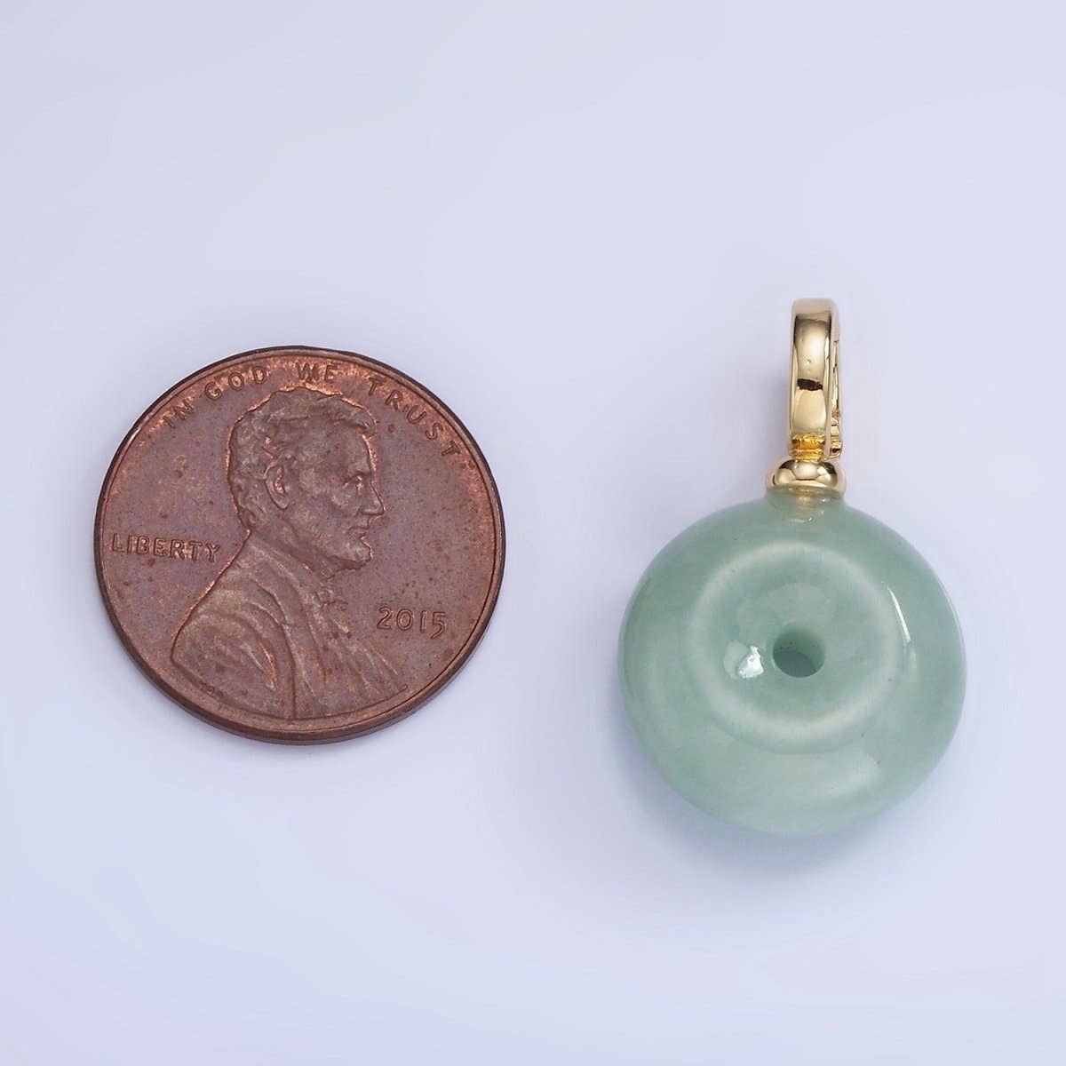 14K GF, Natural Green Jade Round Donut