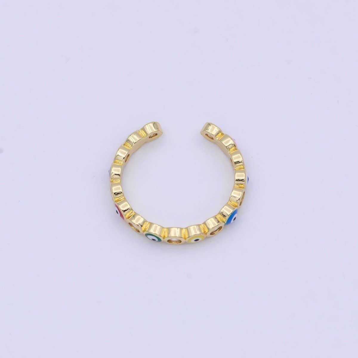 Dainty Red / Blue Gold Filled Evil Eye Ring Open Adjustable Ring  S-391