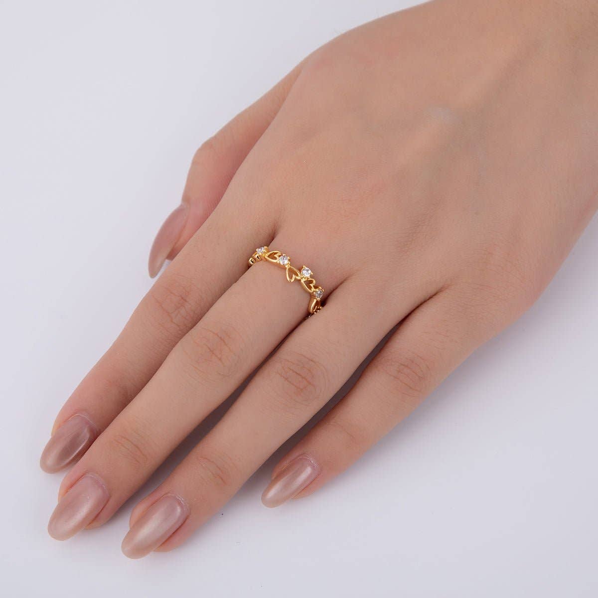 18K Gold Filled Clear CZ Open Heart Thin Ring | O1784