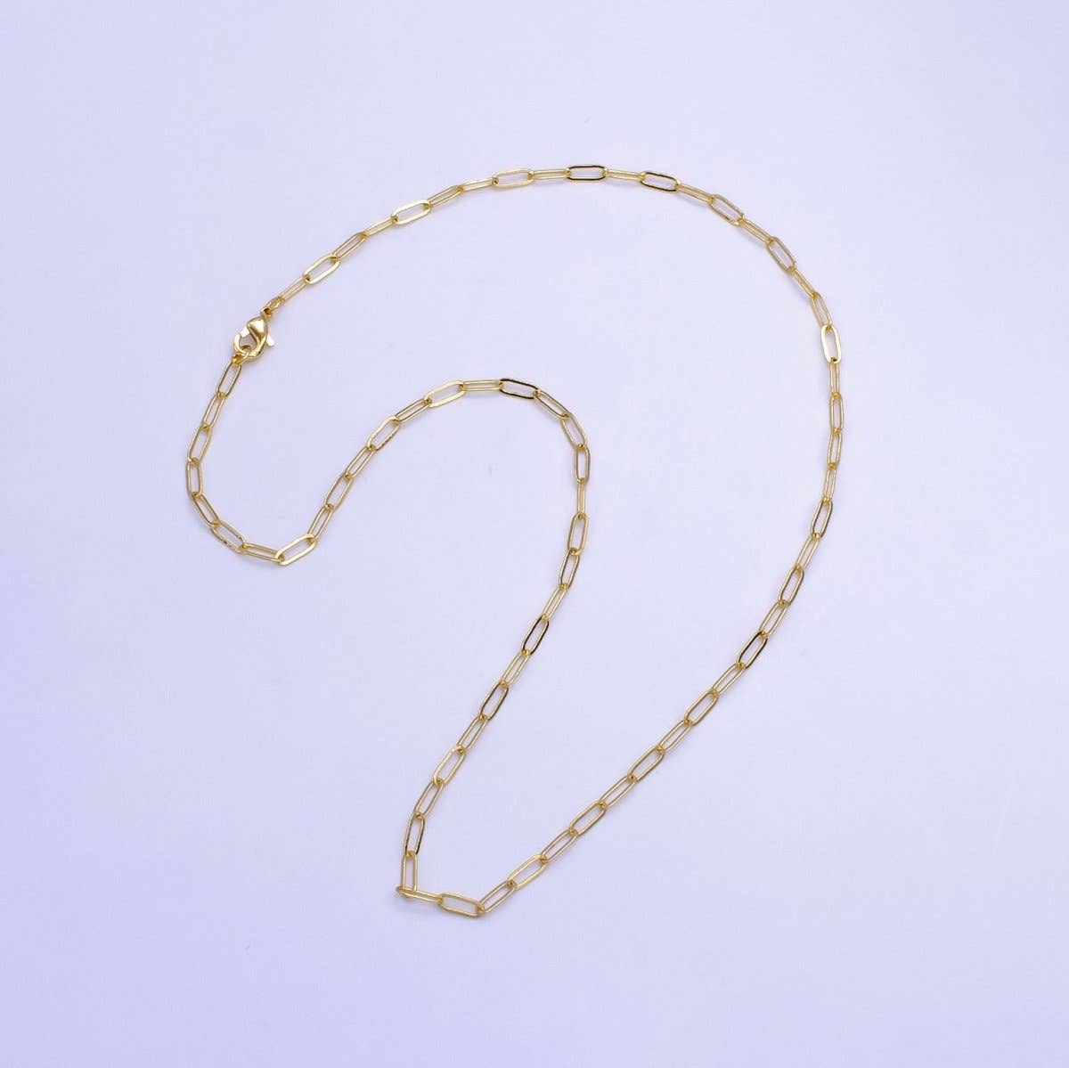 16K Gold Filled 2.8mm Minimalist Paperclip Chain 17.5 Inch Necklace | WA-2515