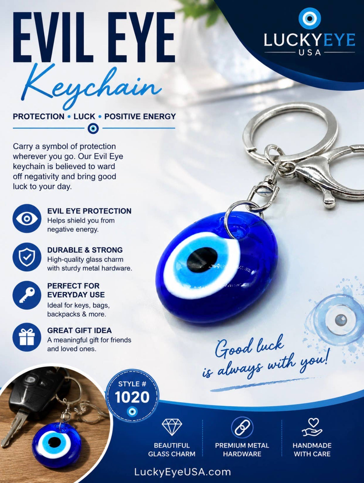 Classic small Evil Eye Keychain Talisman #1059