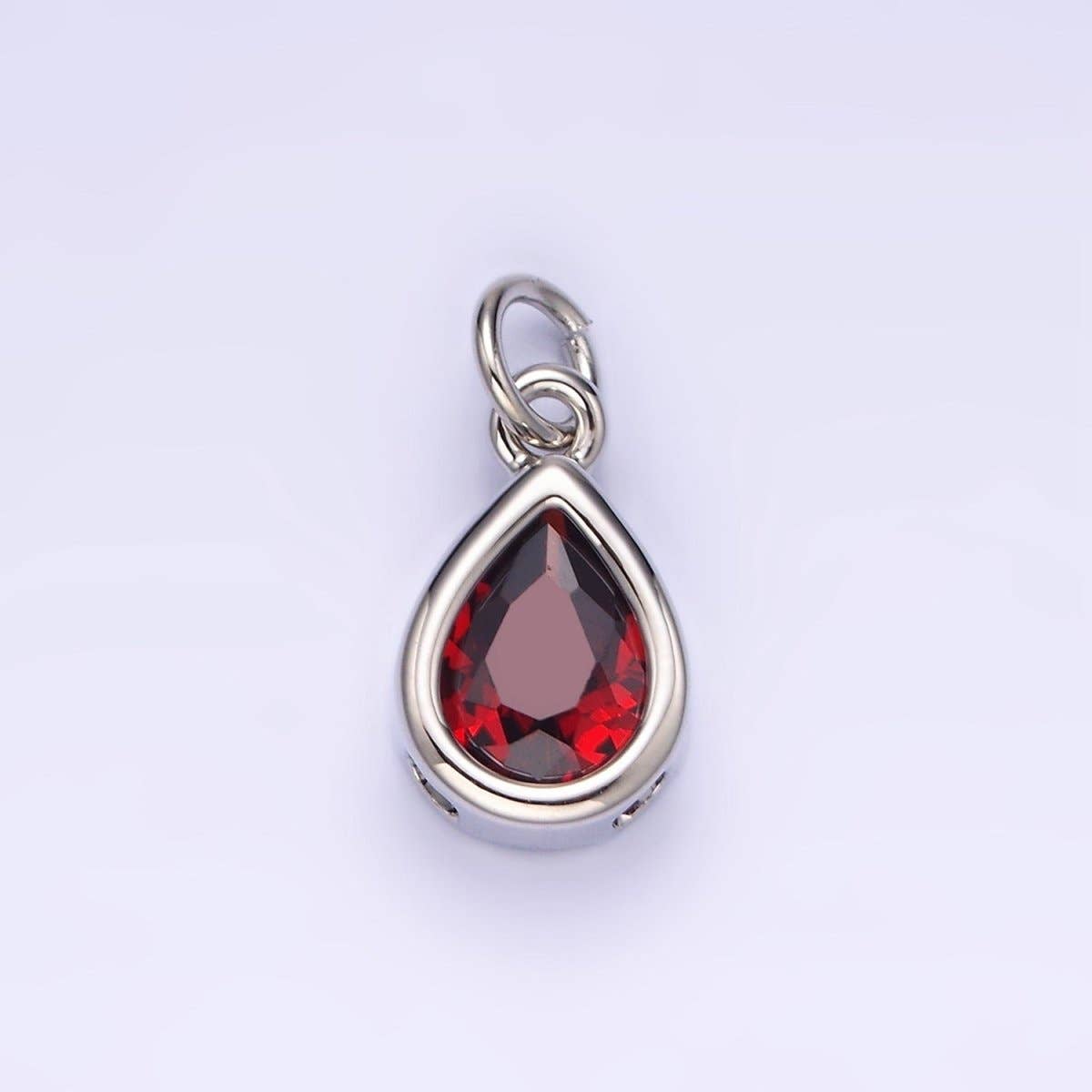 14K Gold Filled 15mm Personalized Birthstone Teardrop Cubic Zirconia CZ Bezel Charm in Silver & Gold | N1624 - N1647