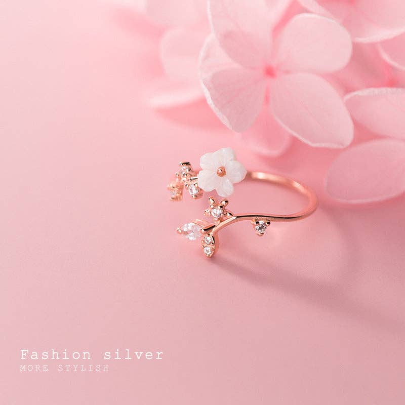 Mother of Pearl Flower Stacking Ring
