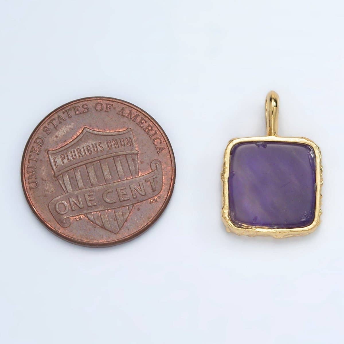 24K Gold Filled 18mm Square Natural Gemstone Foil Pendant | AA1358-AA1364