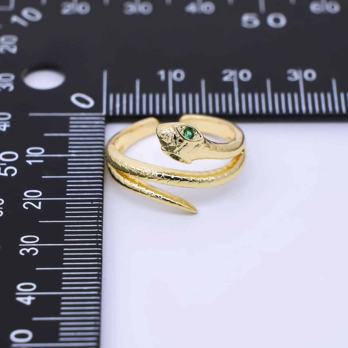 24K Gold Filled Green CZ Snake Serpent Scaled Adjustable Ring | O1185