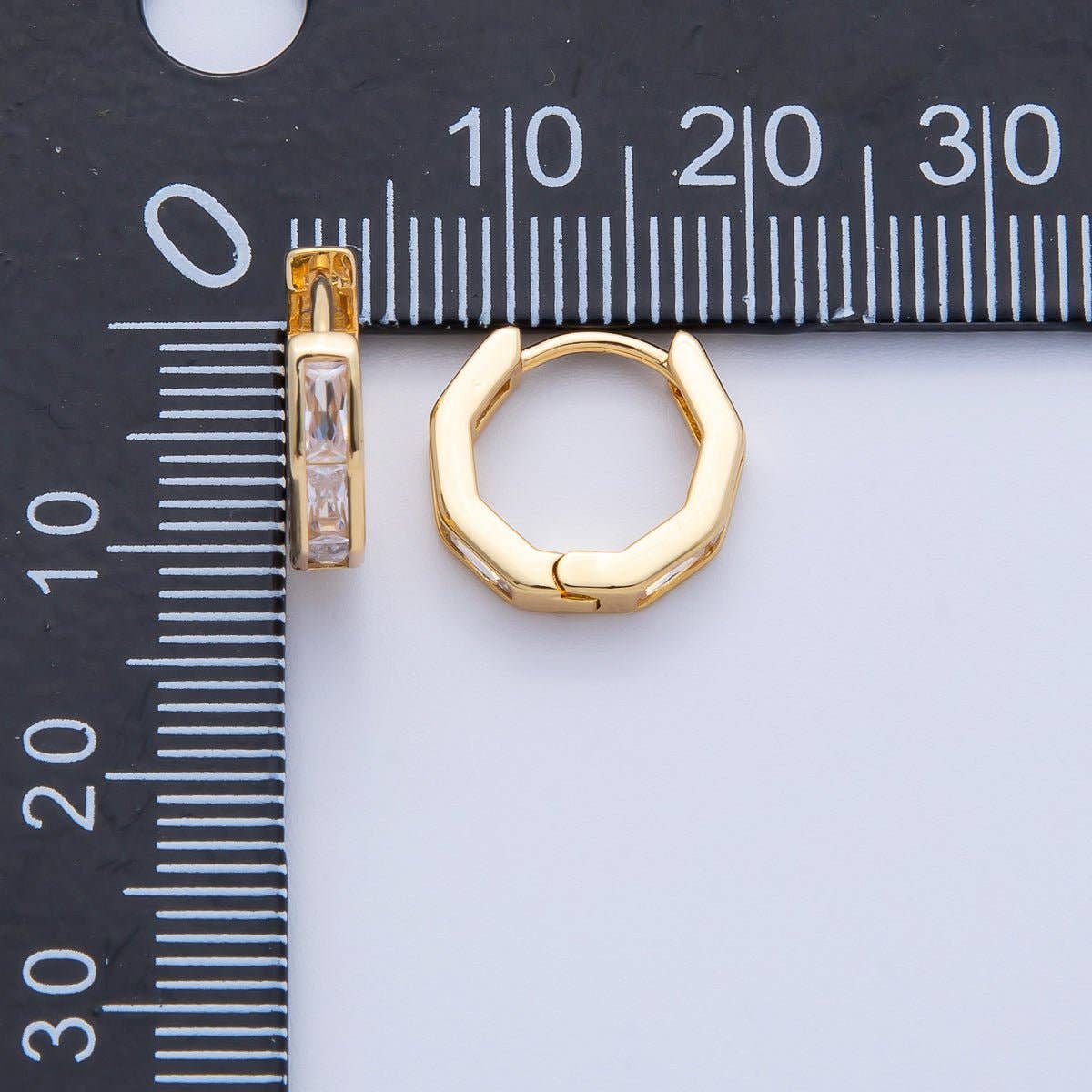 18K Gold Filled 12mm Clear CZ Baguette Huggie Earrings | Earrings-00056