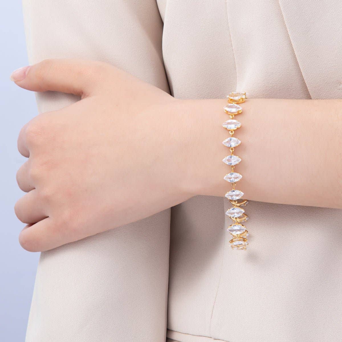 18K Gold Filled 10mm Clear Marquise CZ Tennis Chain 8 Inch Bracelet | WA-04193