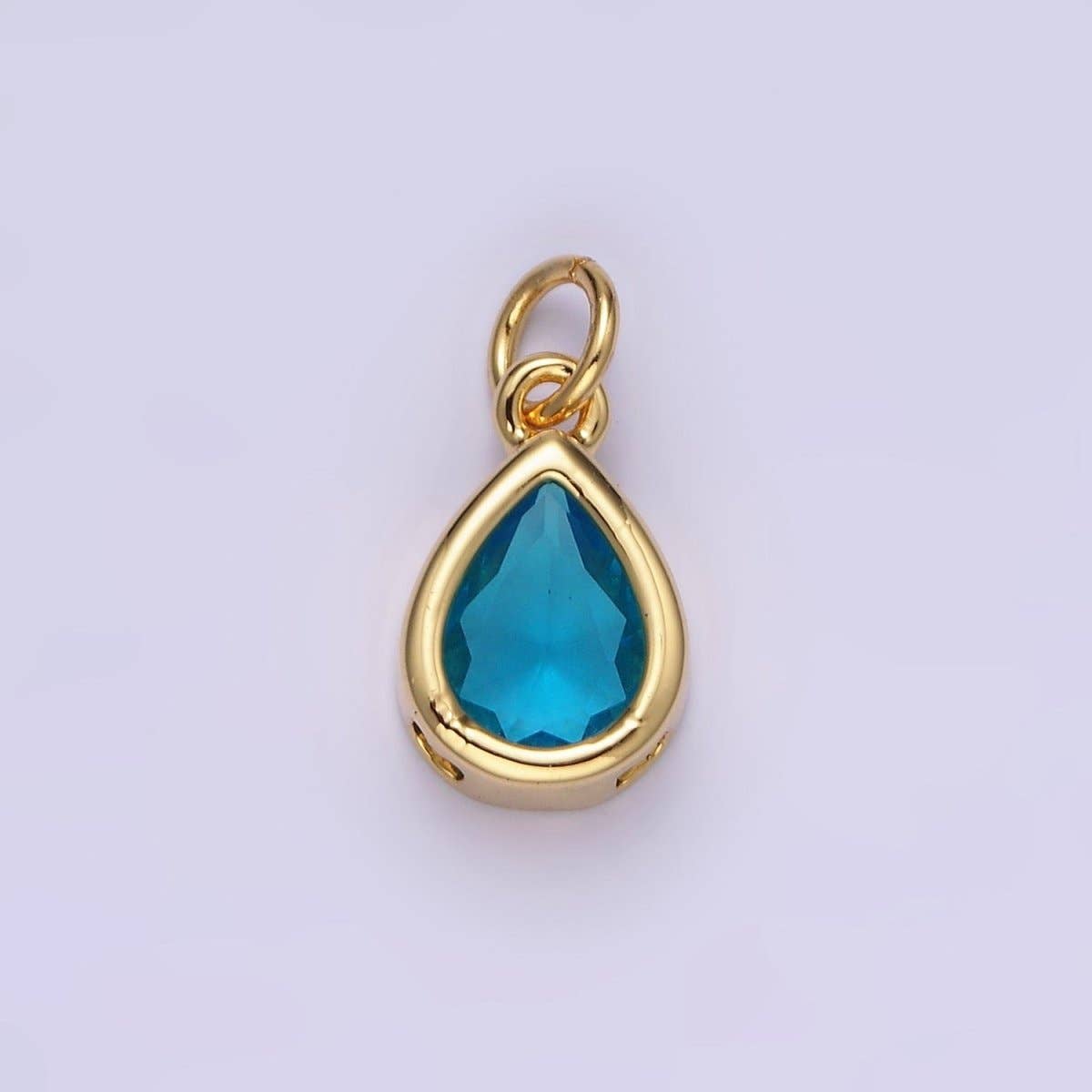 14K Gold Filled 15mm Personalized Birthstone Teardrop Cubic Zirconia CZ Bezel Charm in Silver & Gold | N1624 - N1647