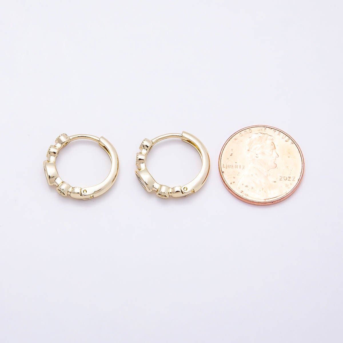 16K Gold Filled 17mm Marquise Round CZ Bezel Cartilage Huggie Earrings | Earrings-00431
