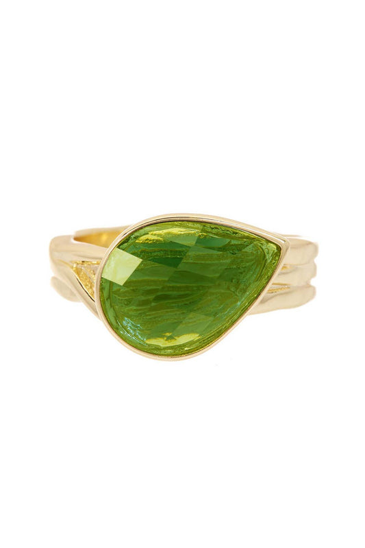 Peridot Crystal Teardrop Ring - GF