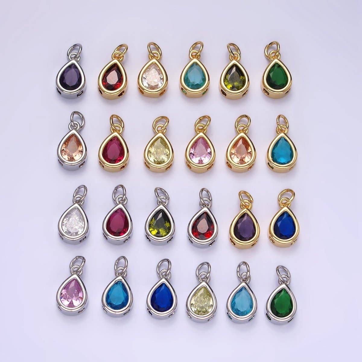 14K Gold Filled 15mm Personalized Birthstone Teardrop Cubic Zirconia CZ Bezel Charm in Silver & Gold | N1624 - N1647