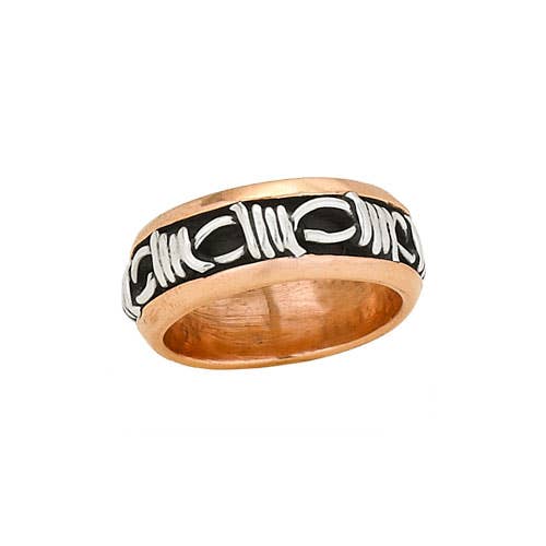 Rebel Yell Copper Ring With Sterling Silver Barbed Wire