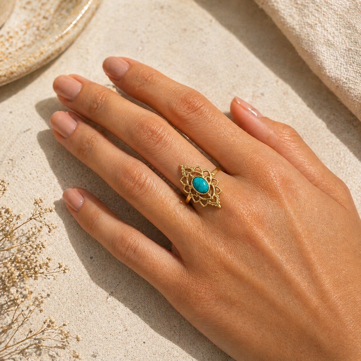 Tanvi Collection Ring - Gold Oval with Turquoise