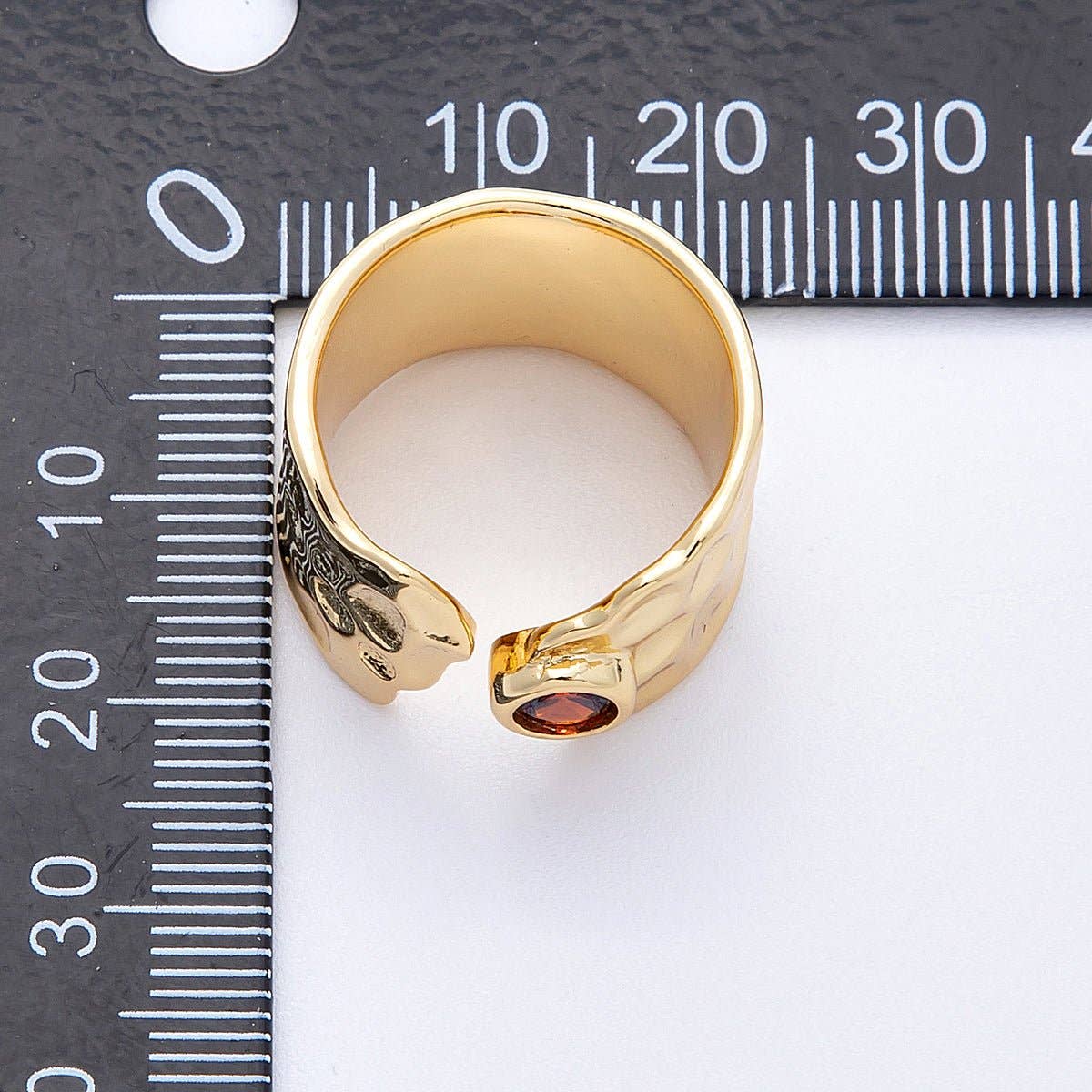 16K Gold Filled Red CZ Hammered Wide Wrap Ring | Rings-00034