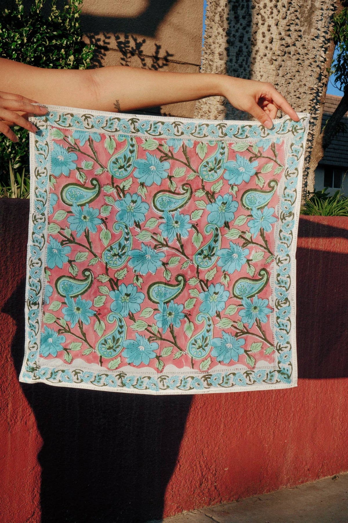 Rose Sky Paisley - Block Printed Cotton Bandana (KK1544)
