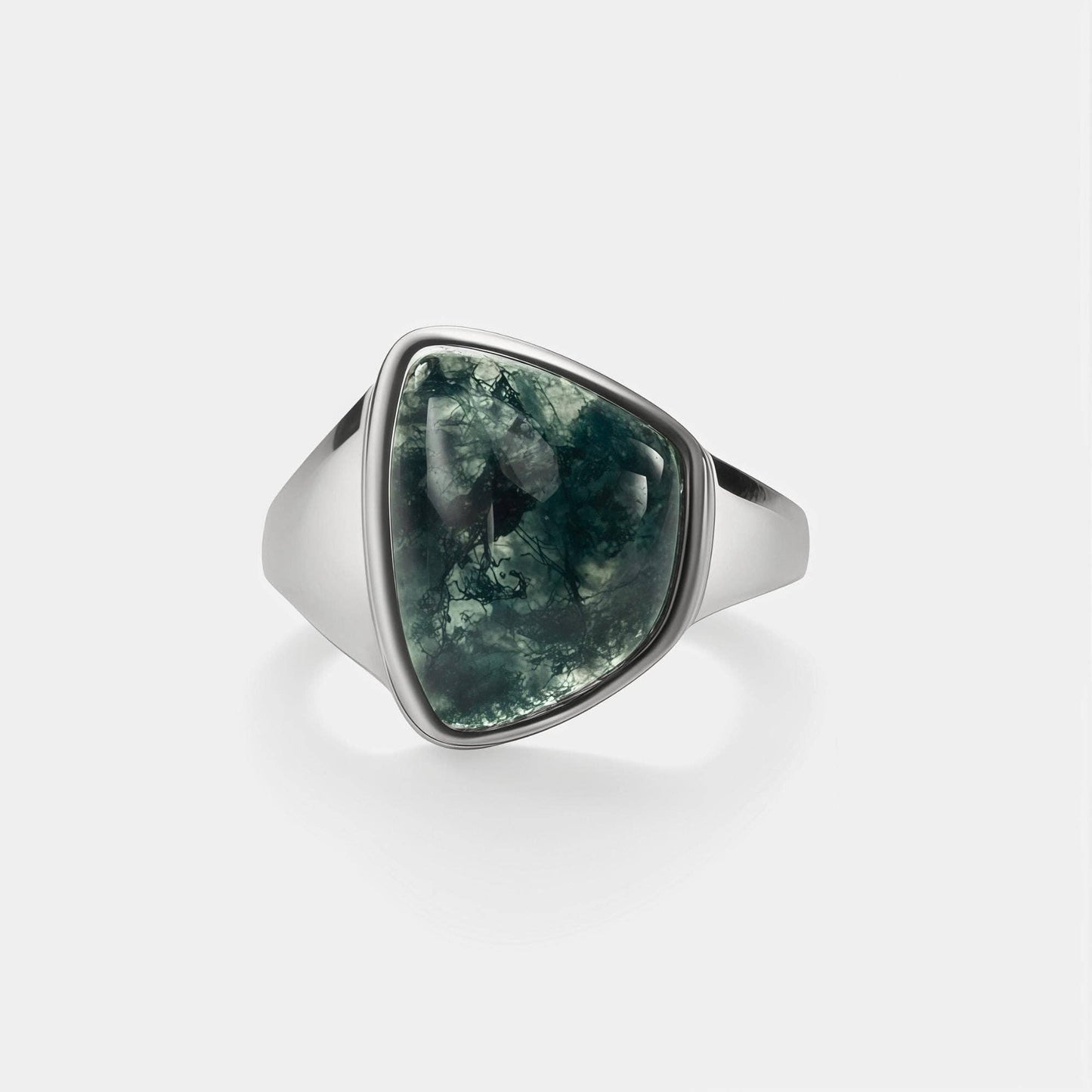 Natural Moss Agate Statement Ring