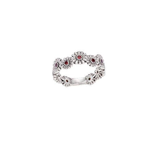 Poppies For Sleeping Sterling Silver Flower Band With Garnet